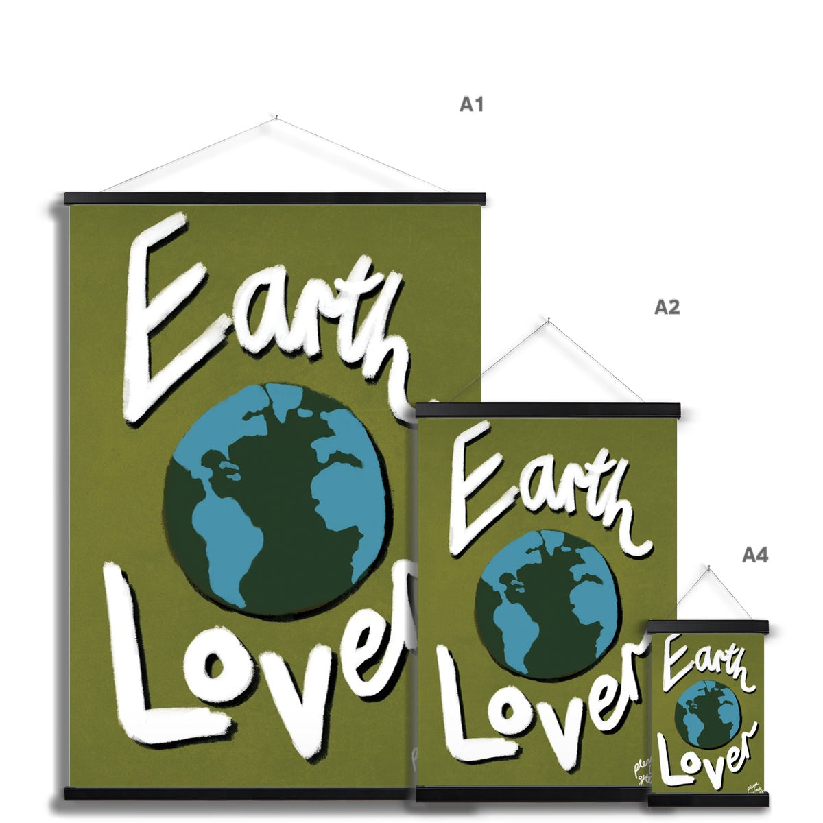 Earth Lover Print - Olive Green, Blue, White Fine Art Print with Hanger