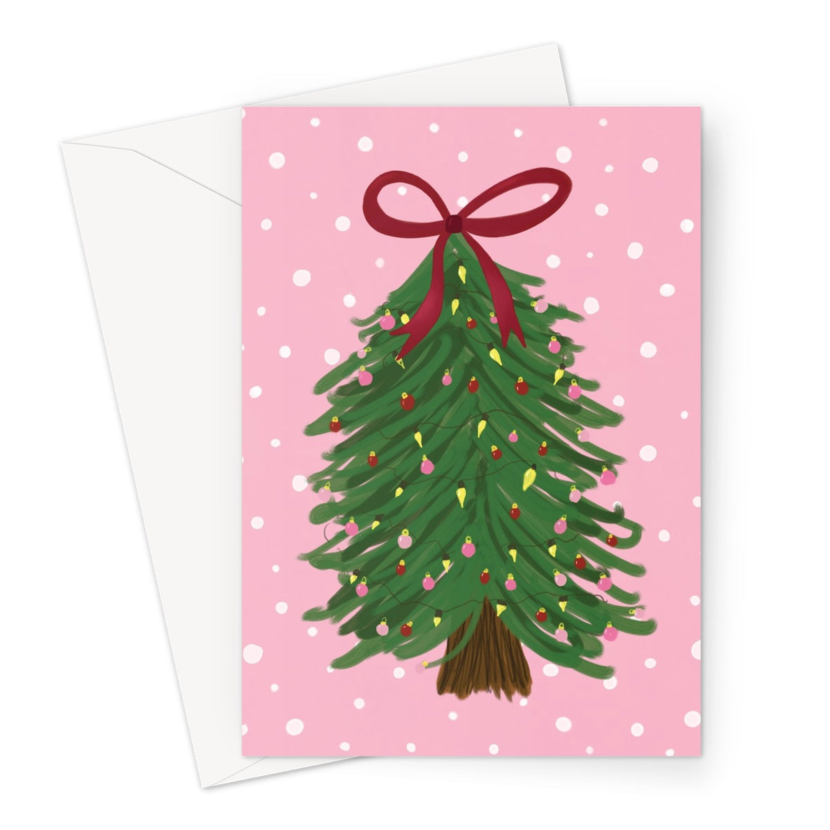 Pink Christmas Tree with Snow Greeting Card