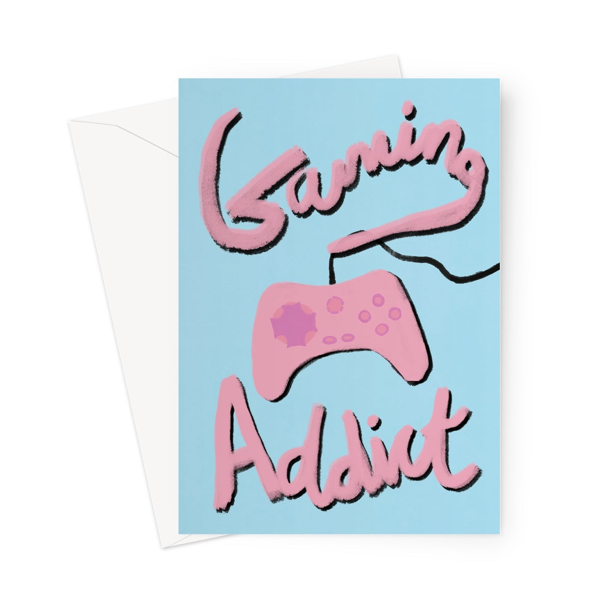 Gaming Addict Print - Light Blue, Pink Greeting Card