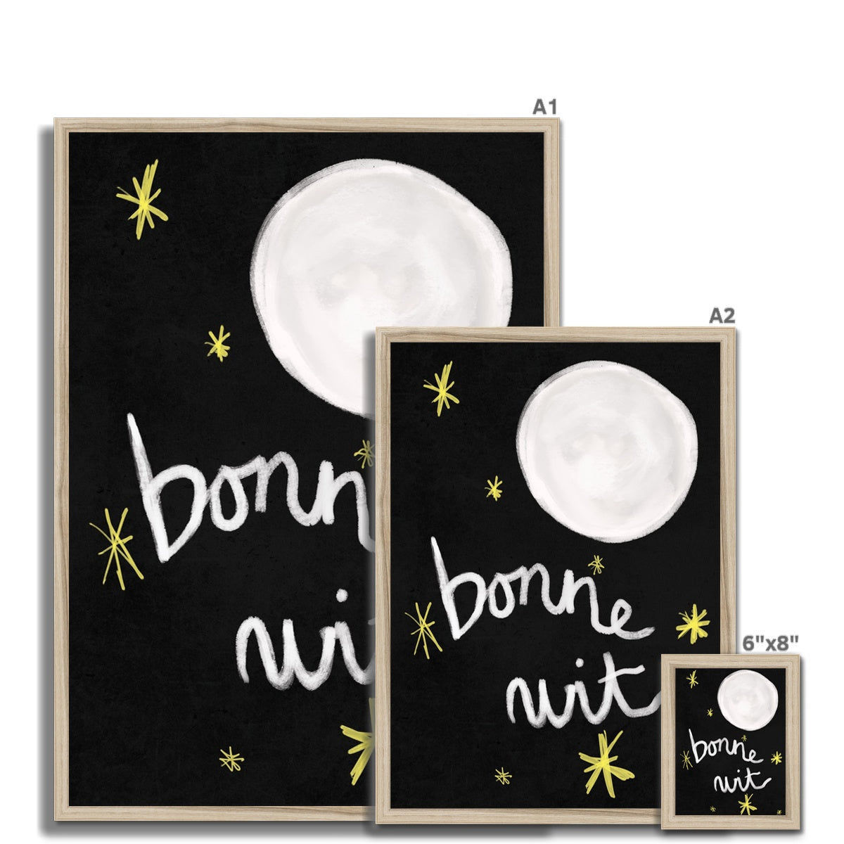 Bonne Nuit Print - Black, white Framed Print