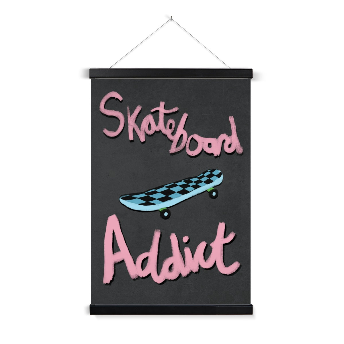 Skateboard Addict Grey, Pink, Blue Fine Art Print with Hanger