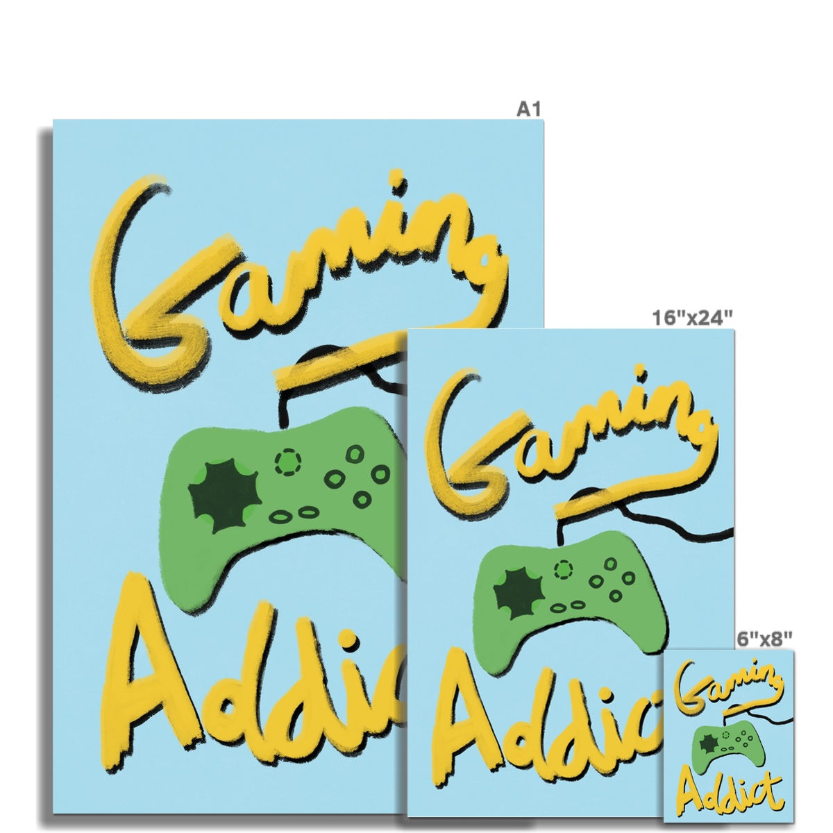 Gaming Addict Print - Light Blue, Yellow, Green Fine Art Print