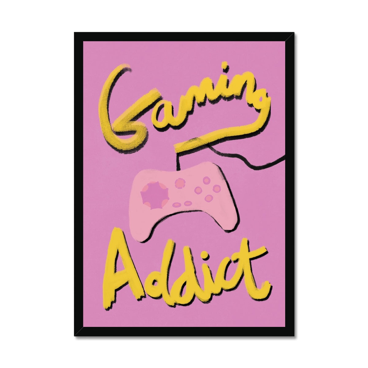 Gaming Addict - Pink, Yellow Framed Print