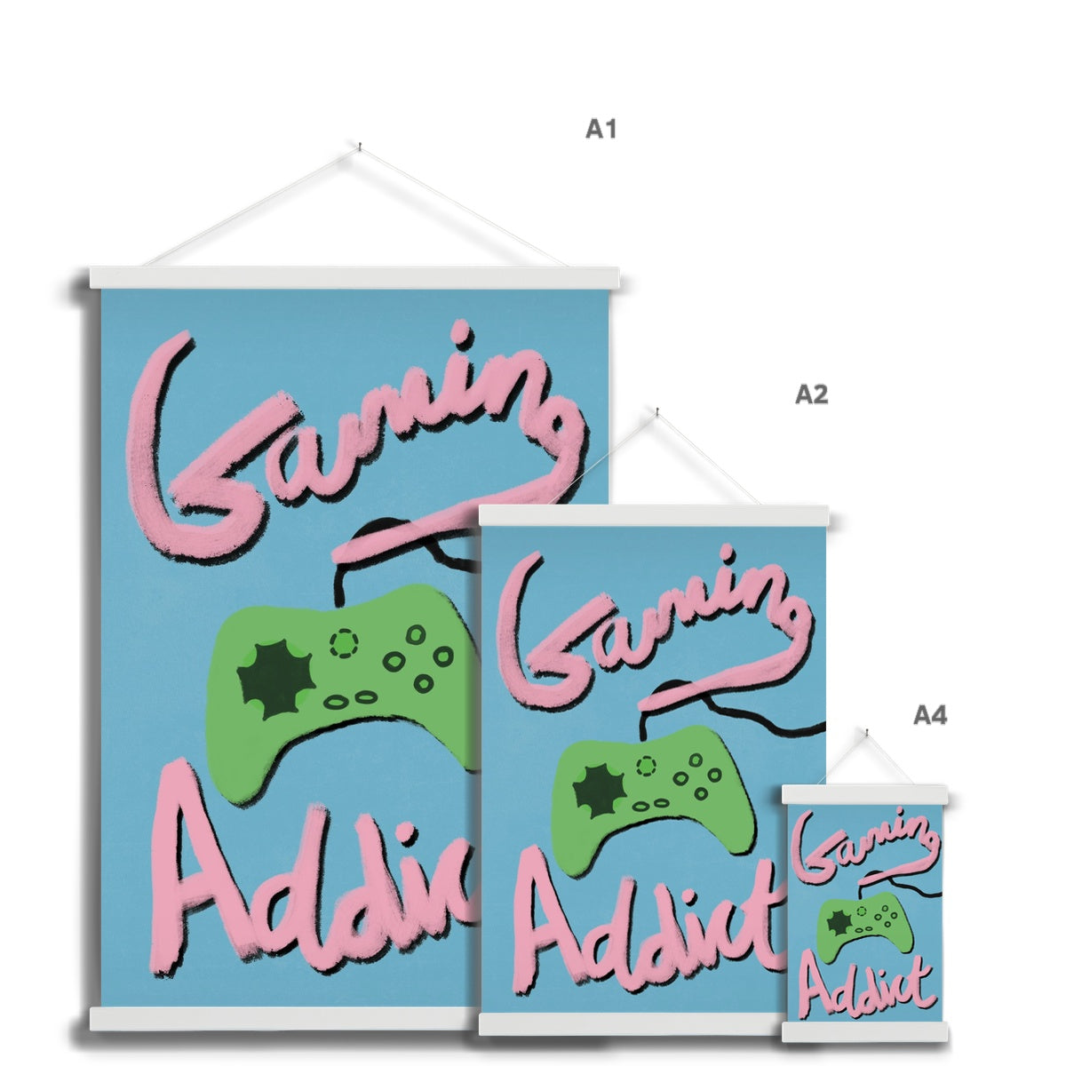 Gaming Addict Print - Blue, Pink, Green Fine Art Print with Hanger