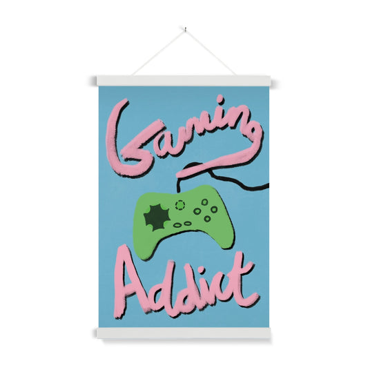 Gaming Addict Print - Blue, Pink, Green Fine Art Print with Hanger