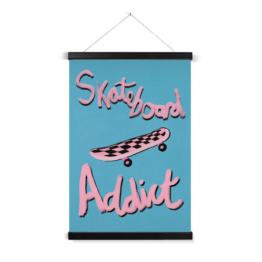 Skateboard Addict - Blue, Pink Fine Art Print with Hanger