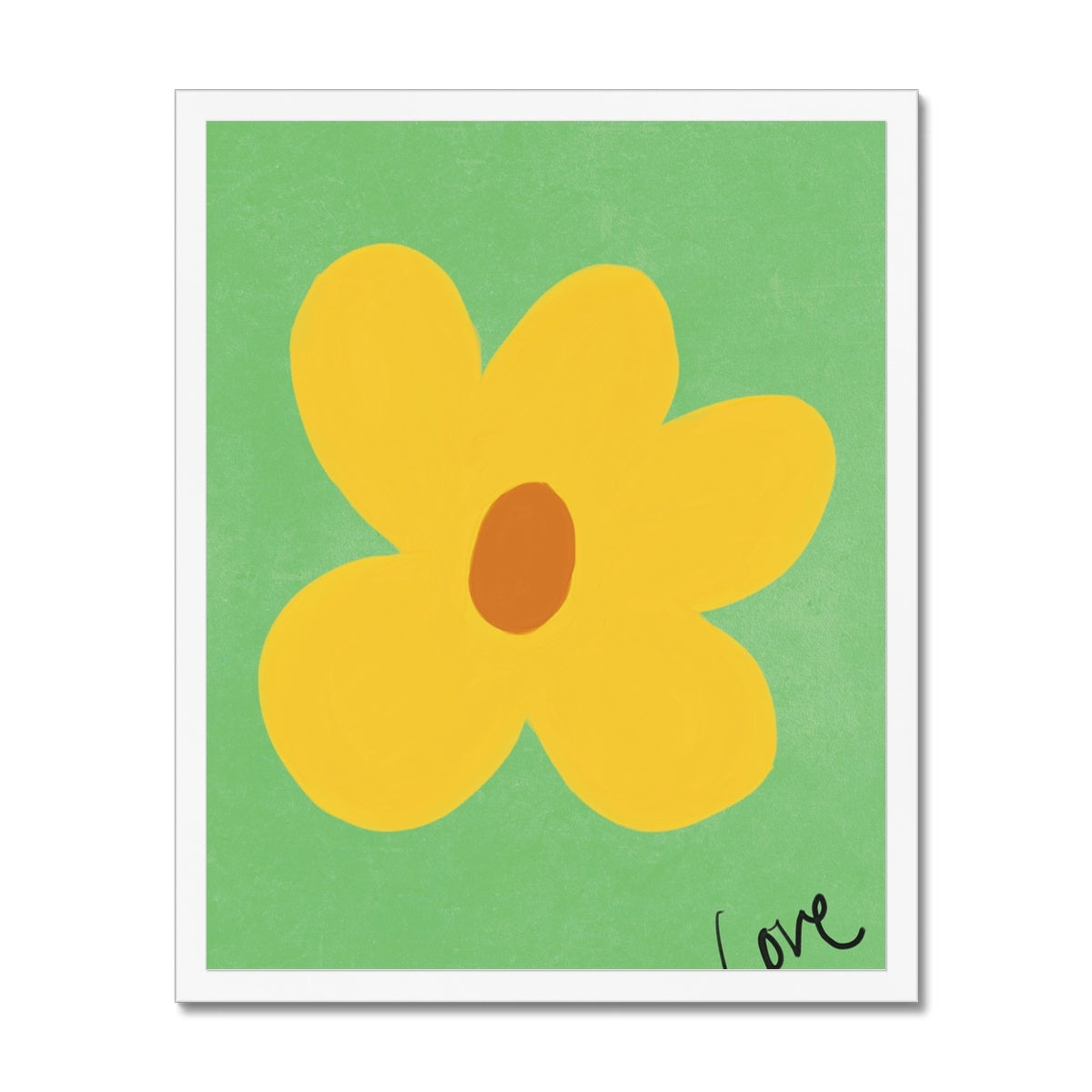 Love Flower Print - Green, Yellow, Brown Framed Print
