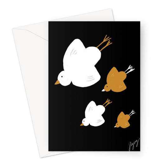 Flying Birds Print - Black with white, brown Greeting Card