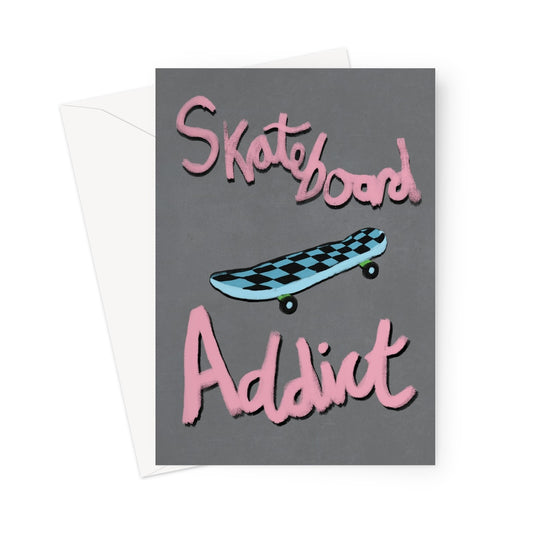 Skateboard Addict - Light Grey, Pink, Blue Greeting Card