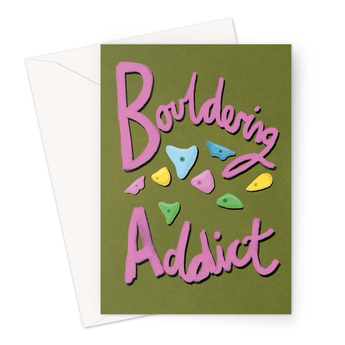 Bouldering Addict - Olive Green and Pink Greeting Card