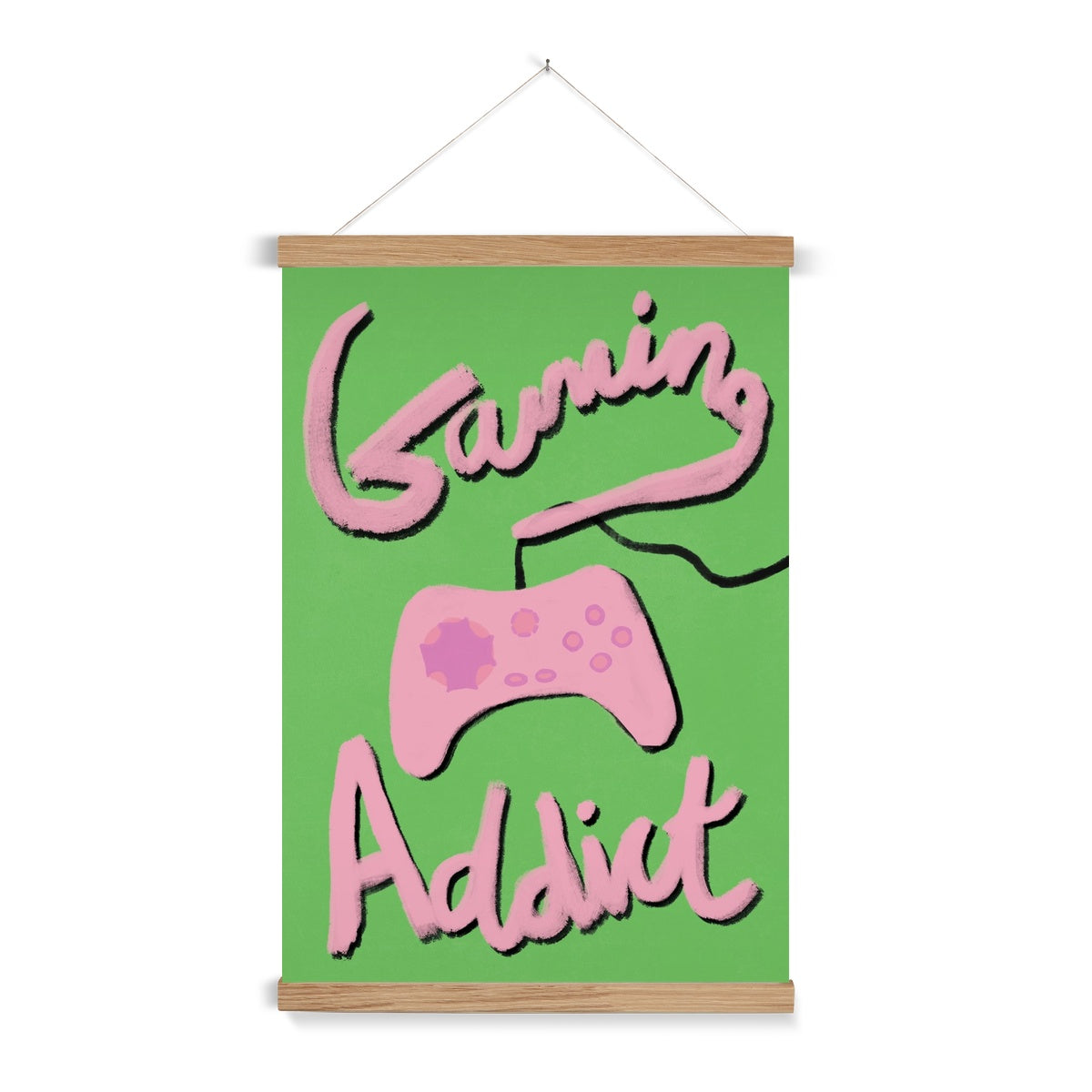 Gaming Addict Print - Green, Pink Fine Art Print with Hanger