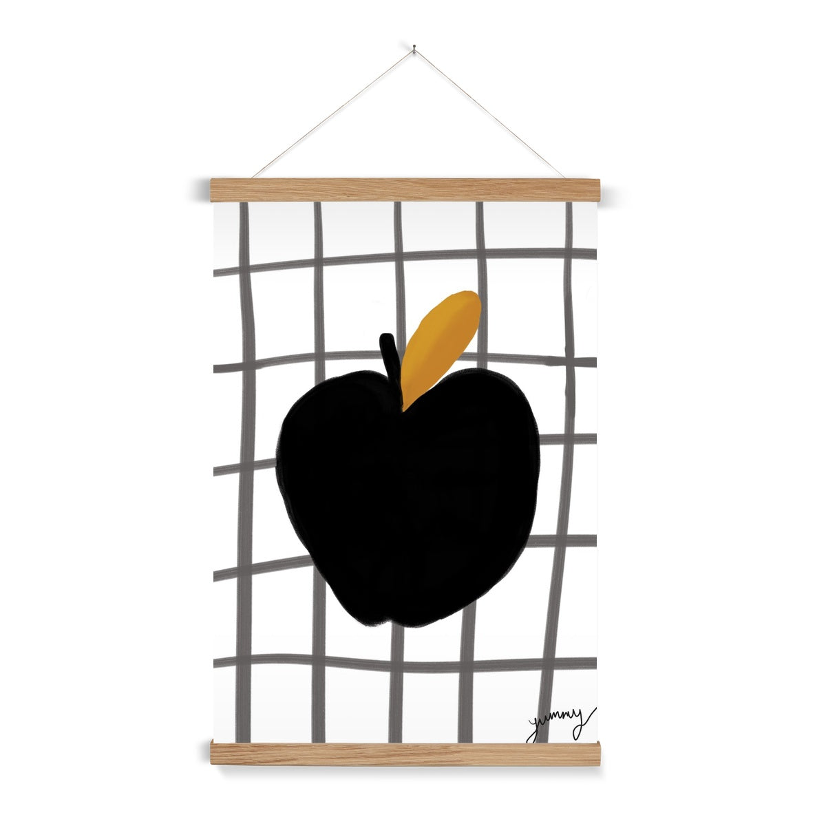 Yummy Apple Print - White with Black Fine Art Print with Hanger