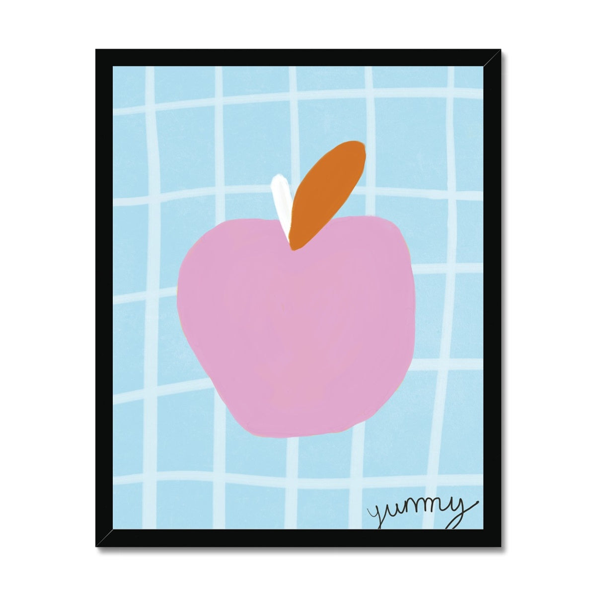 Yummy Apple Print - Blue, Pink Framed Print