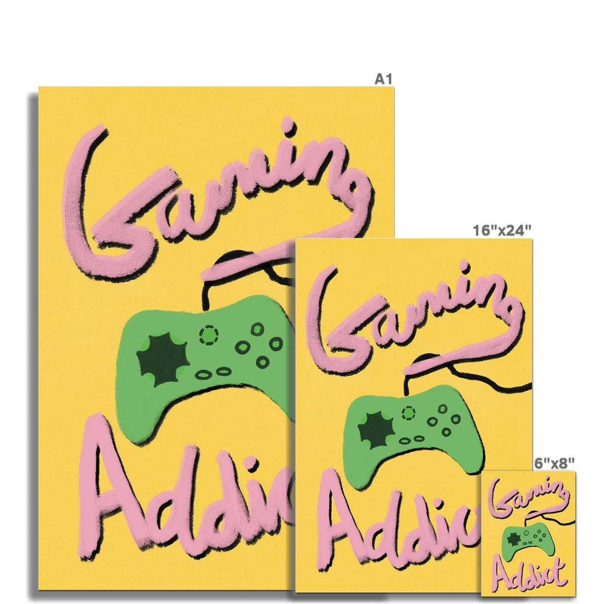 Gaming Addict Print - Pink, Yellow, Green Fine Art Print
