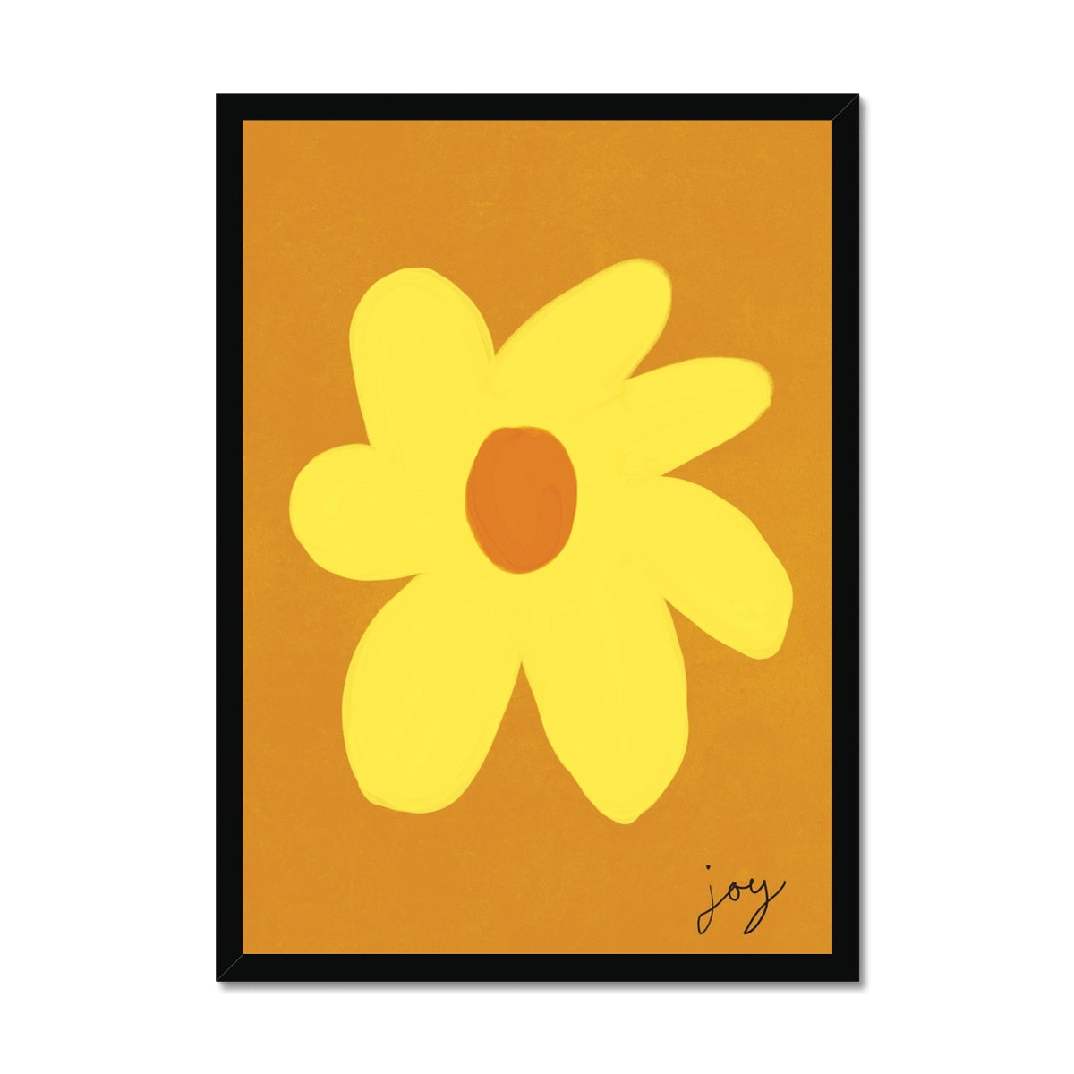 Joy Flower Print - Brown, Yellow Framed Print