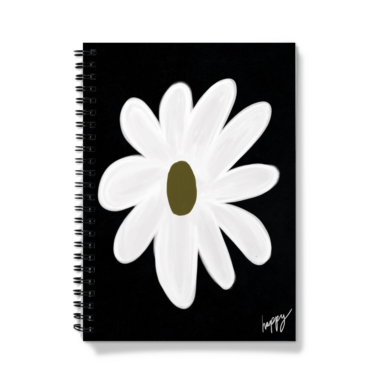 Happy flower print - Black, white, olive green Notebook