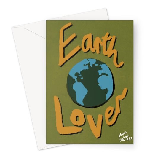Earth Lover Print - Olive Green, Blue, Orange Greeting Card