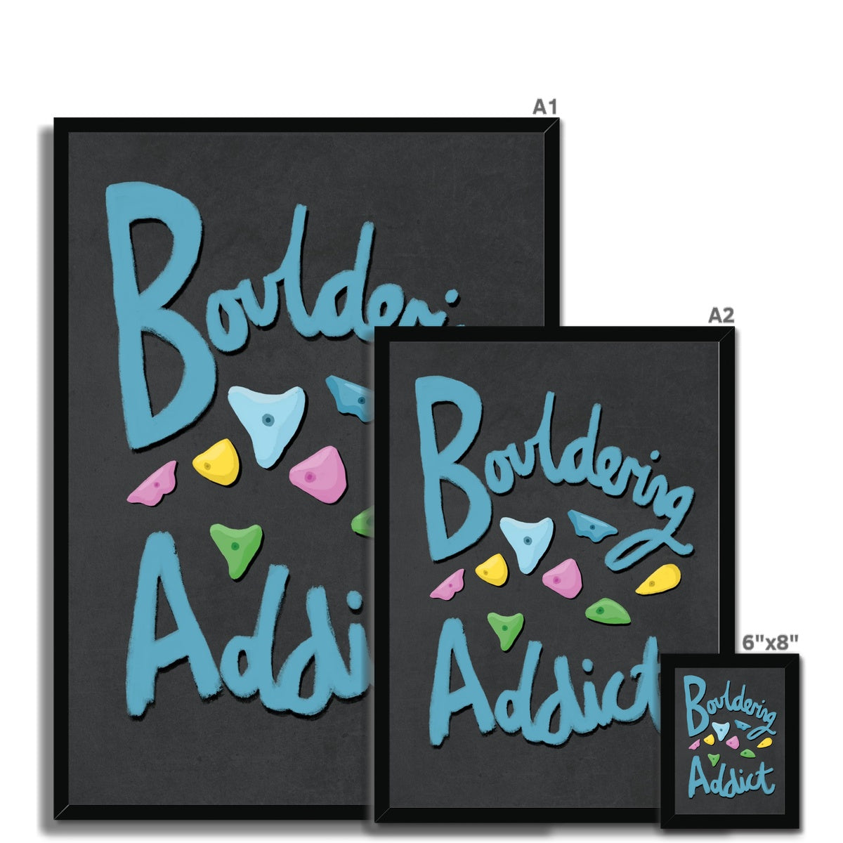 Bouldering Addict - Black and Blue Framed Print