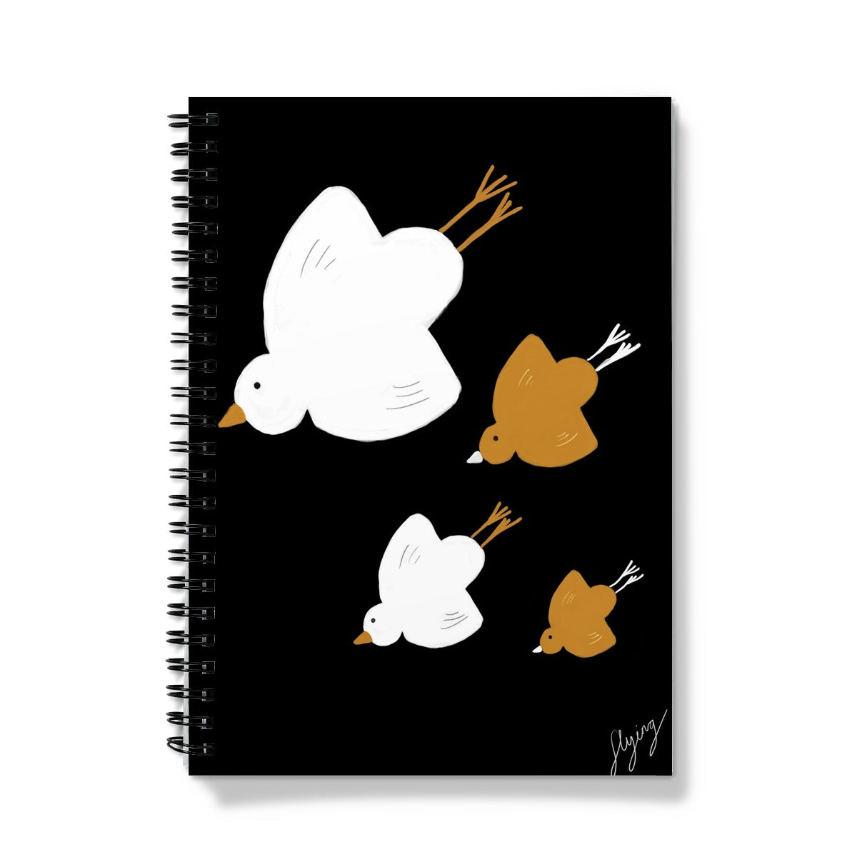 Flying Birds Print - Black with white, brown Notebook