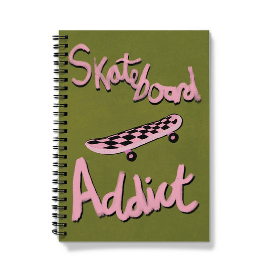 Skateboard Addict - Olive Green, Pink Notebook