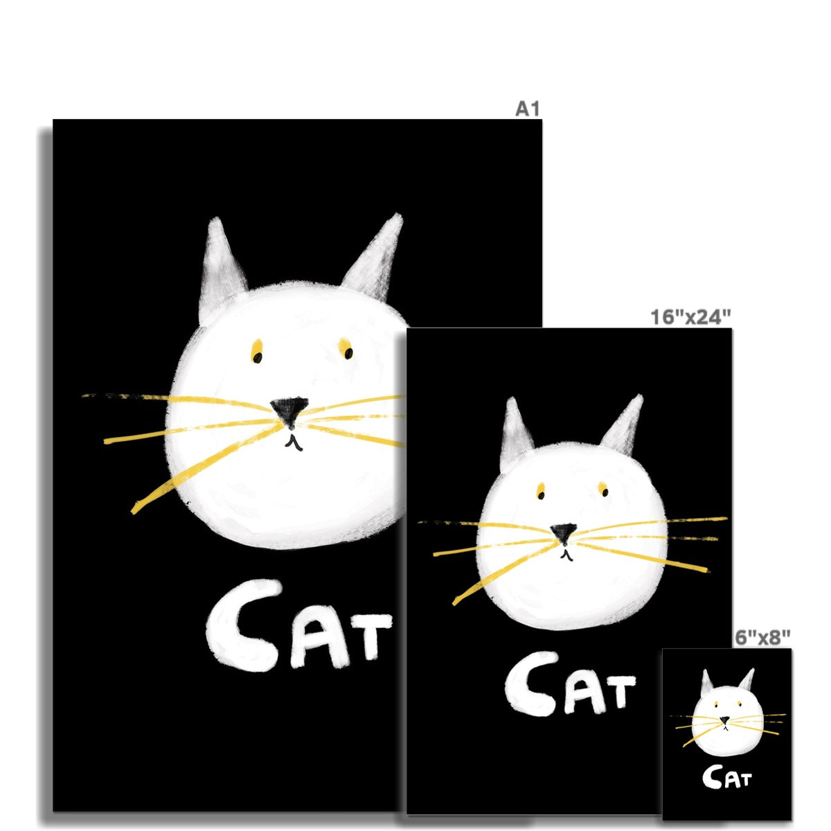 Cat Print - Black with white Fine Art Print
