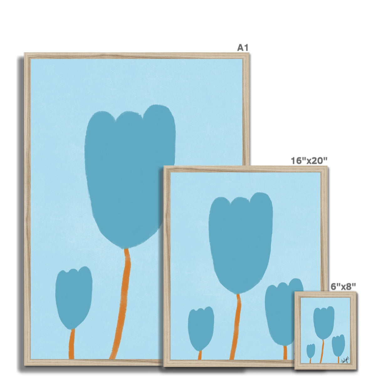 Tulips Print - Blue, Dark Blue Framed Print