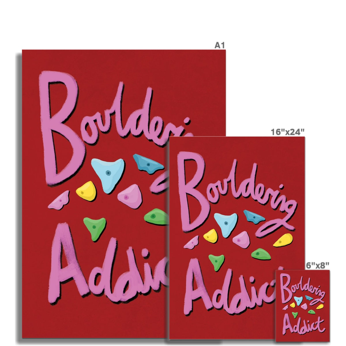 Bouldering Addict - Red and Pink Fine Art Print