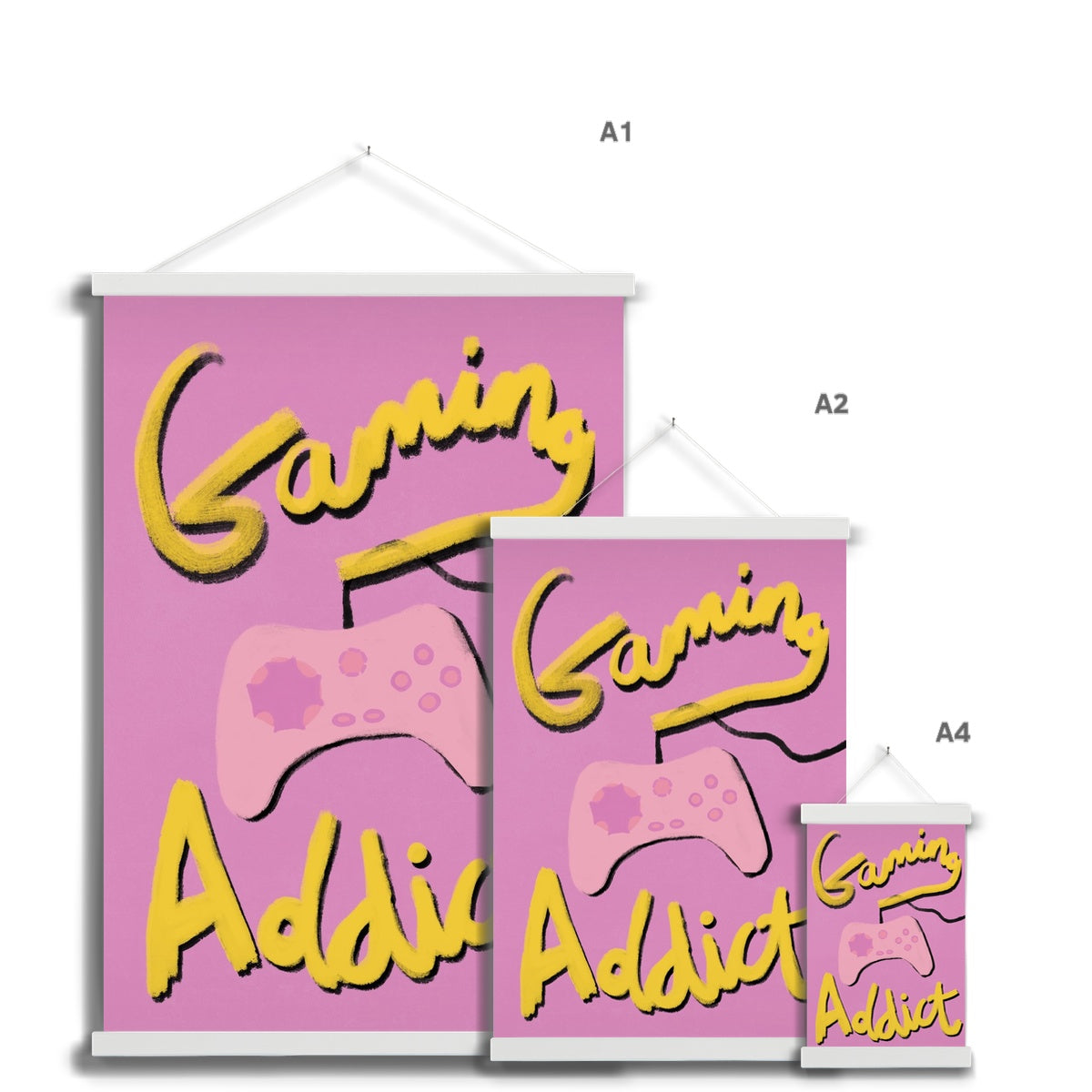 Gaming Addict - Pink, Yellow Fine Art Print with Hanger