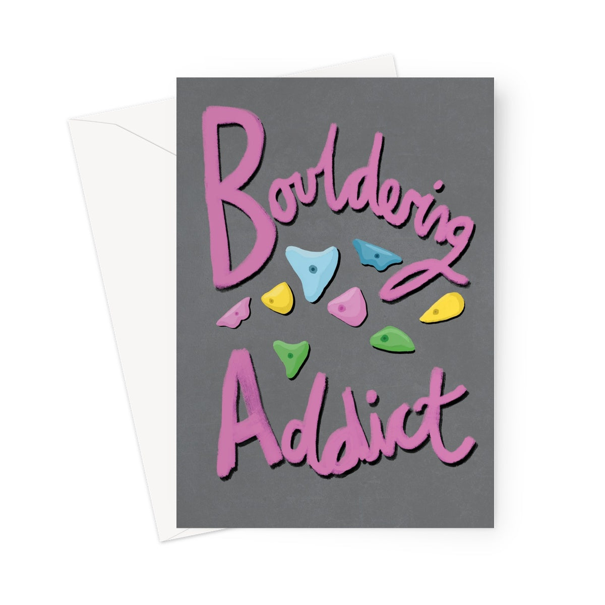 Bouldering Addict - Light Grey and Pink Greeting Card