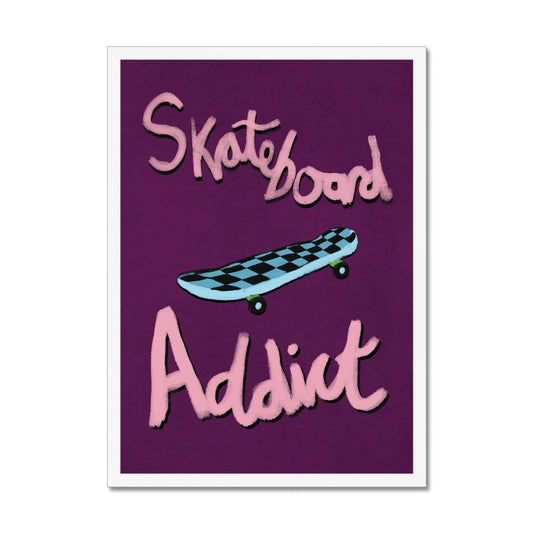 Skateboard Addict - Dark Purple, Pink, Blue Framed Print