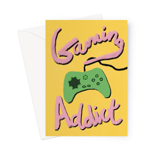 Gaming Addict Print - Pink, Yellow, Green Greeting Card