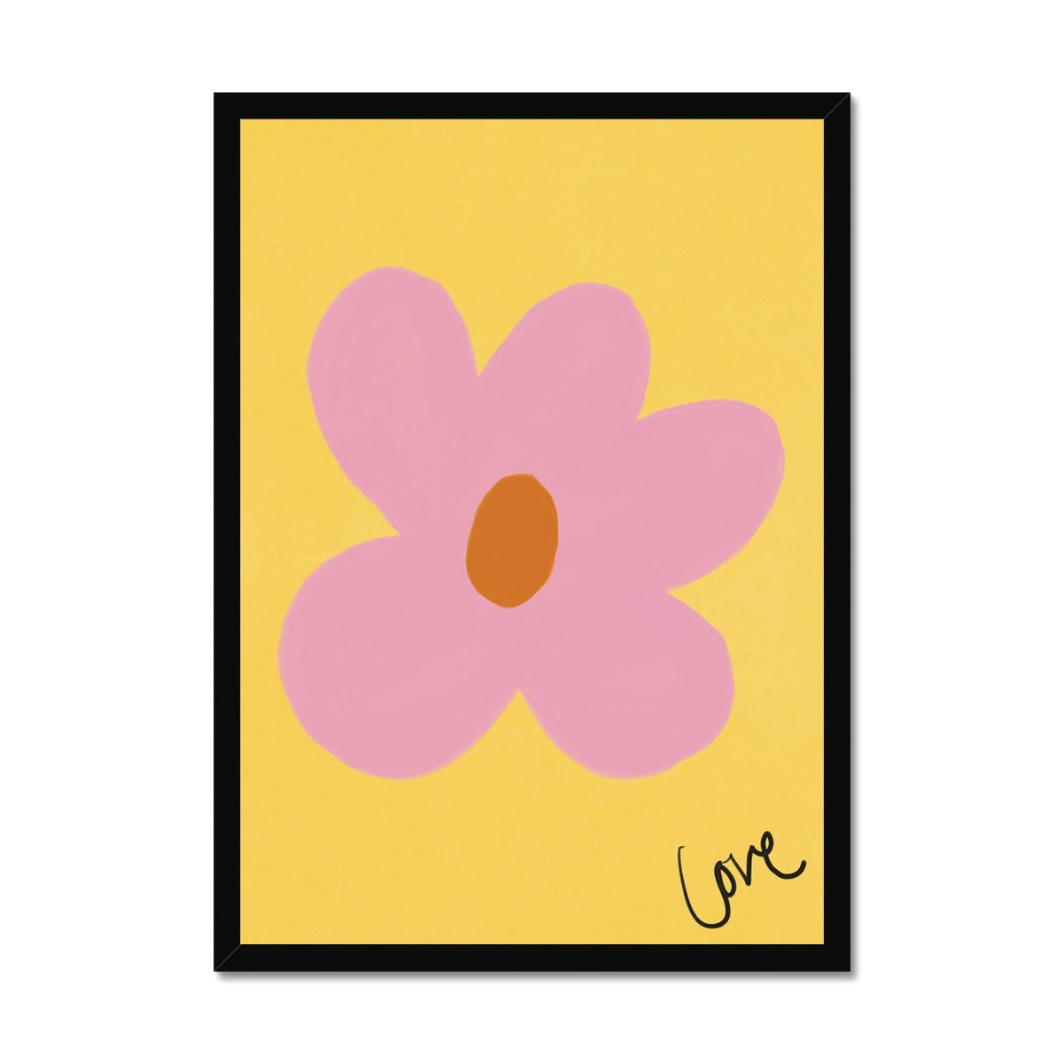 Love Flower Print - Yellow, Pink, Brown Framed Print