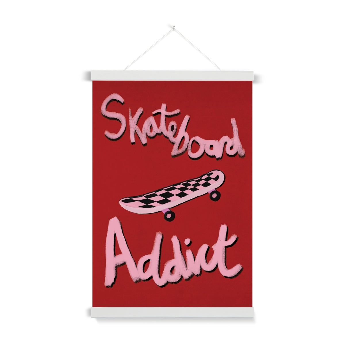 Skateboard Addict - Red, Pink Fine Art Print with Hanger