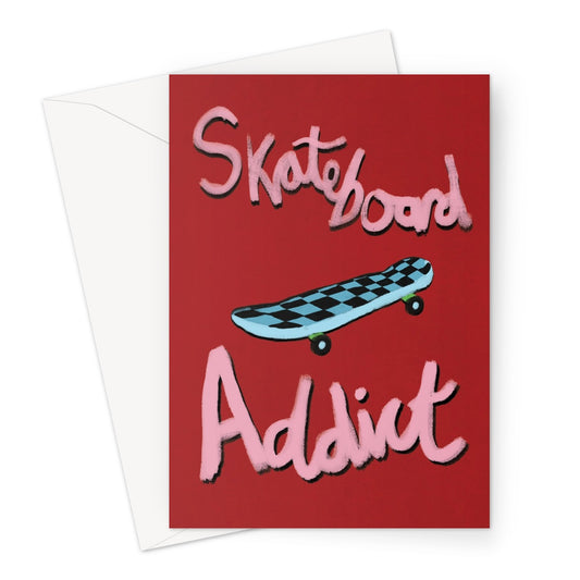 Skateboard Addict - Red, Pink, Blue Greeting Card