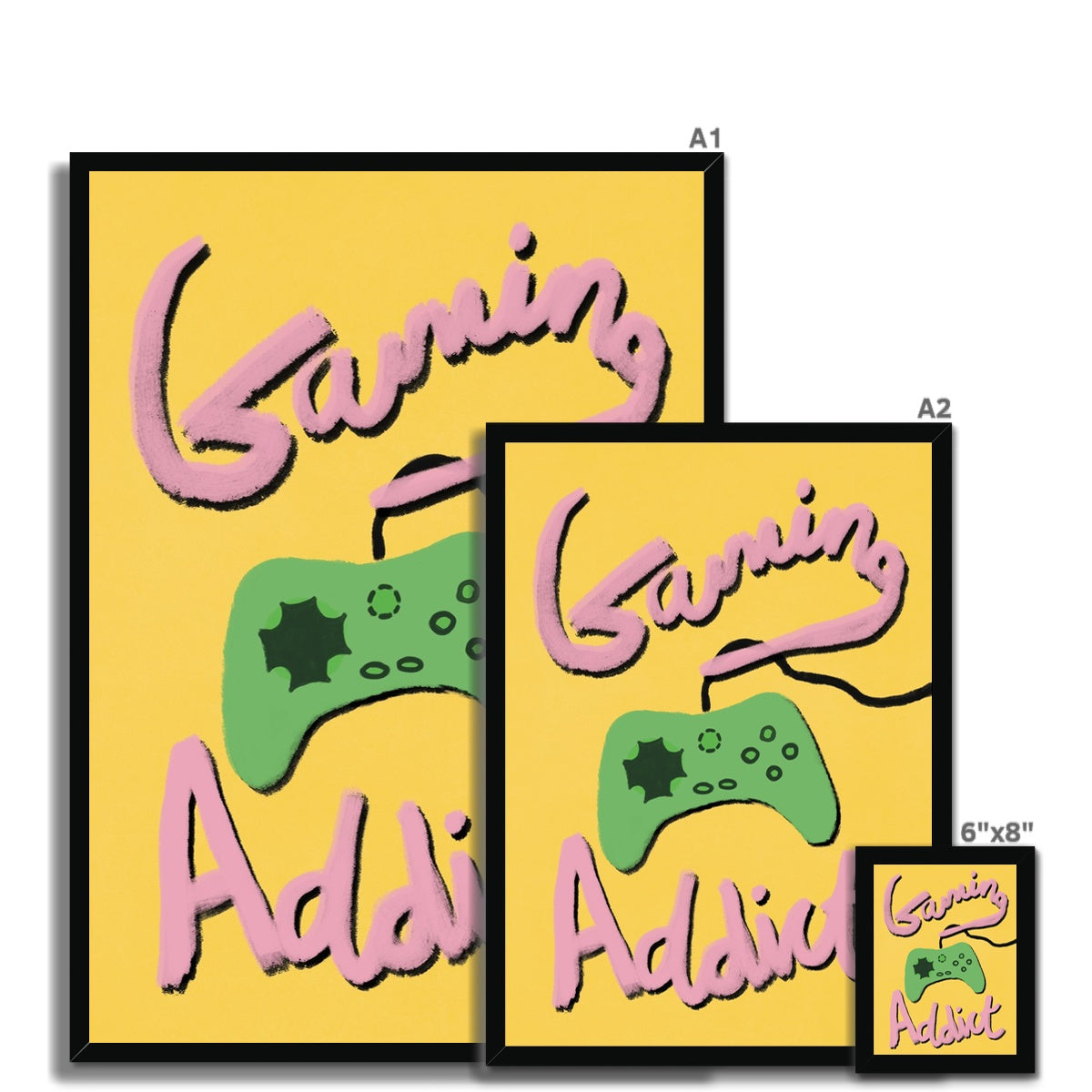 Gaming Addict Print - Pink, Yellow, Green Framed Print