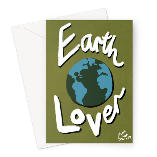 Earth Lover Print - Olive Green, Blue, White Greeting Card
