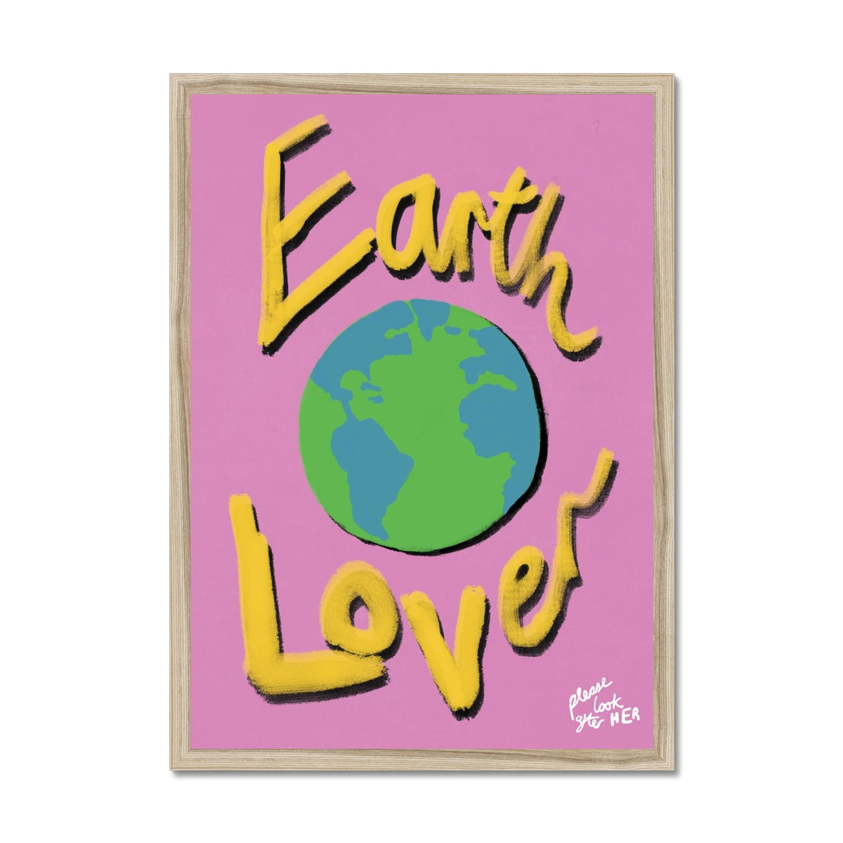 Earth Lover Print - Bright Pink, Yellow Framed Print