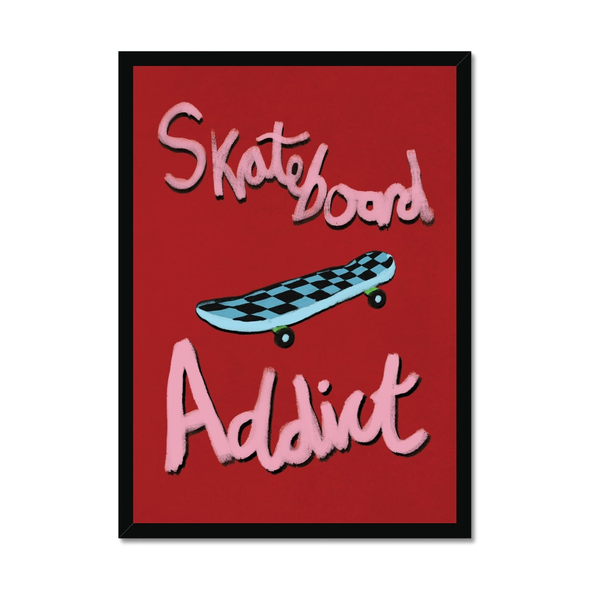 Skateboard Addict - Red, Pink, Blue Framed Print