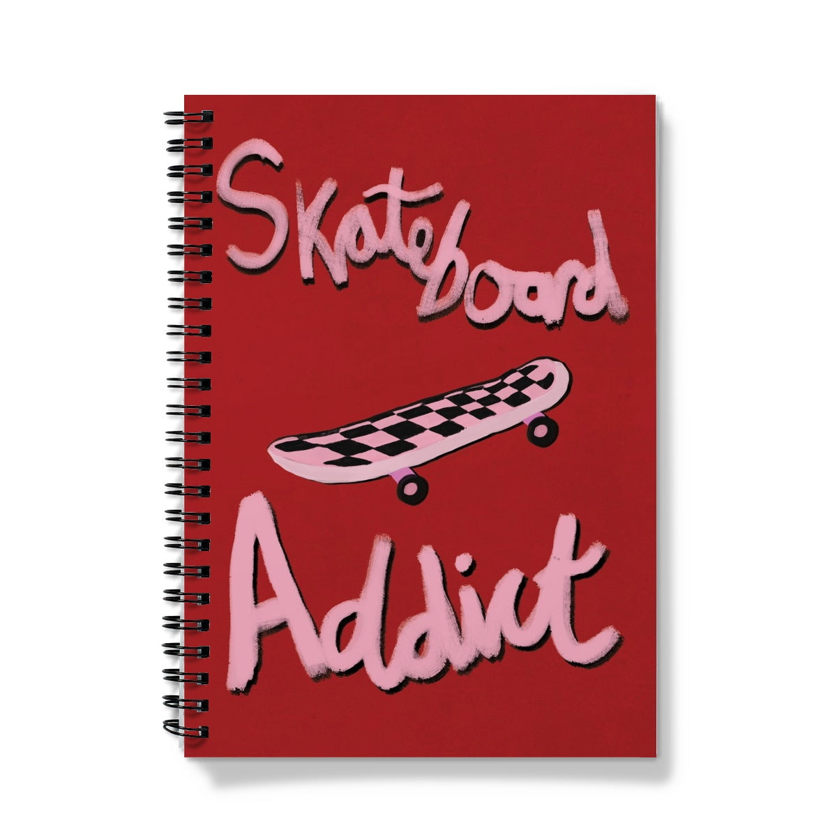 Skateboard Addict - Red, Pink Notebook