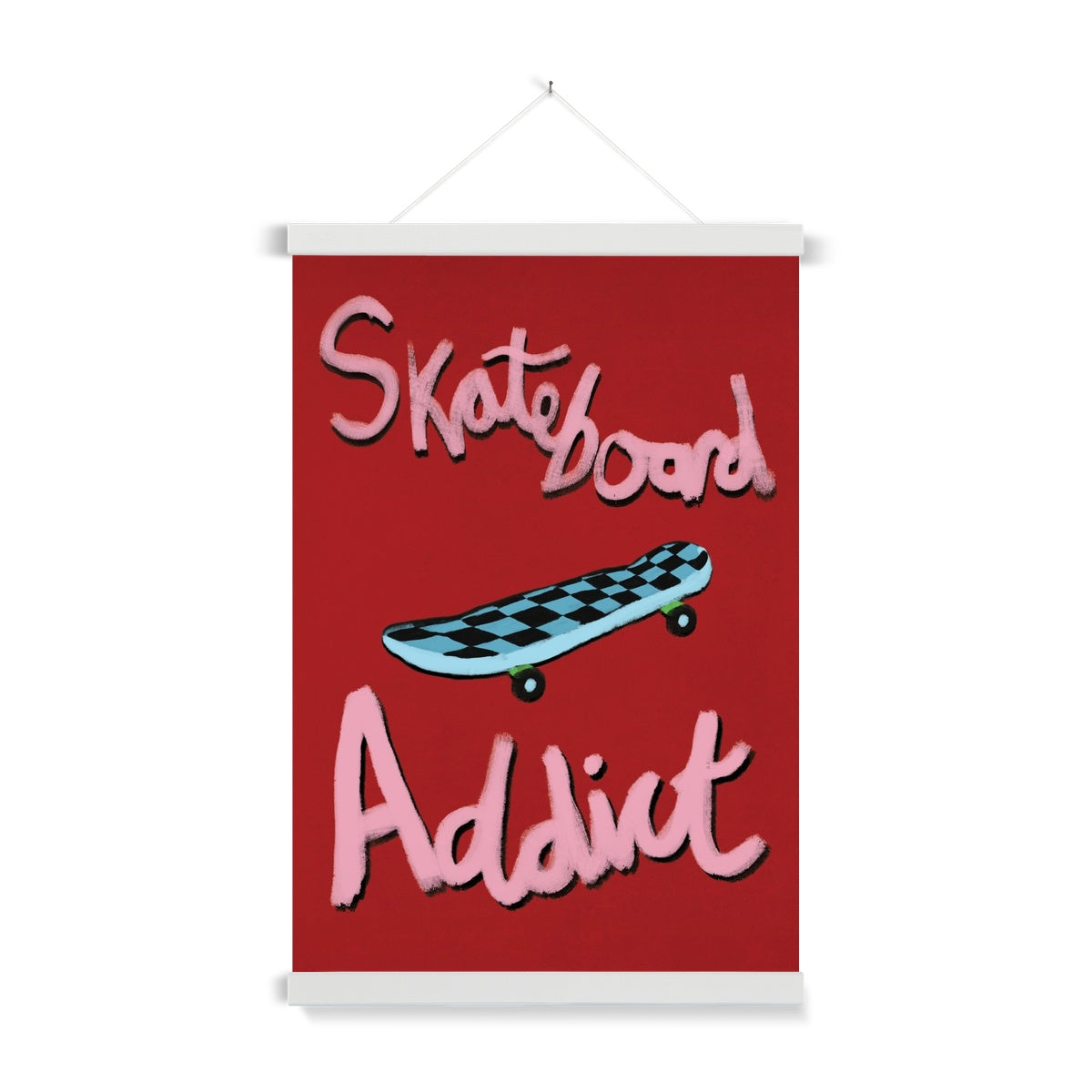 Skateboard Addict - Red, Pink, Blue Fine Art Print with Hanger