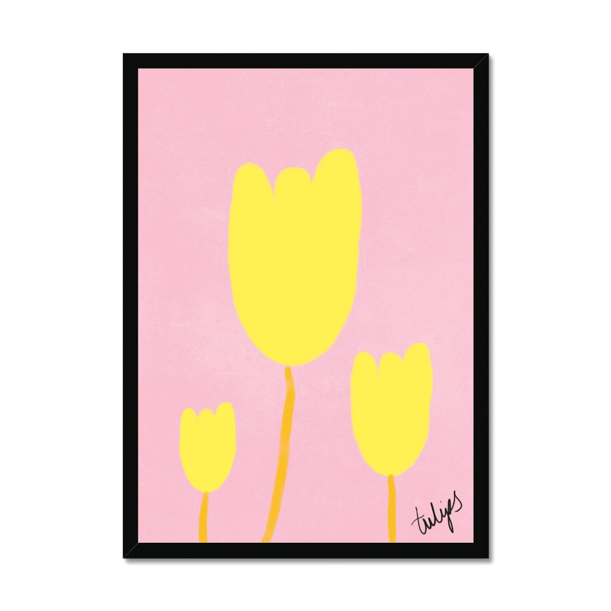 Tulips Print - Pink, Bright Yellow Framed Print