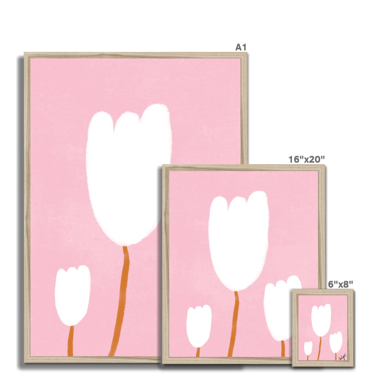 Tulips Print - Pink, White Framed Print